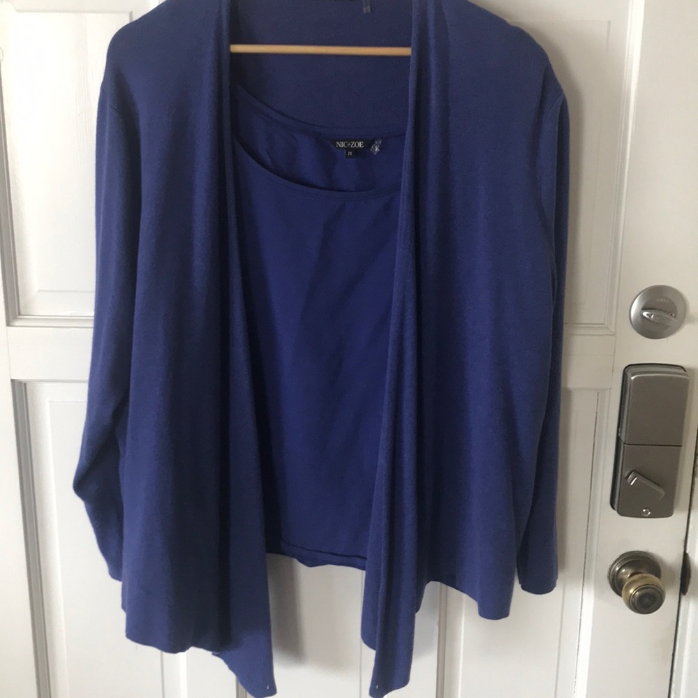 Nic + Zoe sweater with tank. Blue cotton . 2x